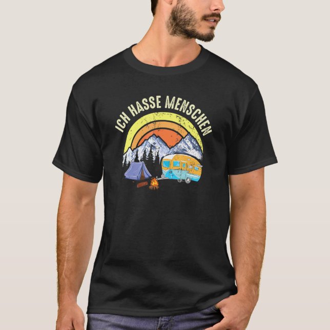 Camiseta Ich Hasse Menschen Camping Mountain Campfire Vint (Frente)