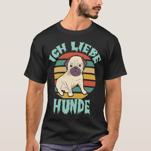 Camiseta Ich Liebe Hunde – Retro Style (Frente)