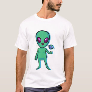 Camiseta Ícone alienígena esboço de desenho animado engraça