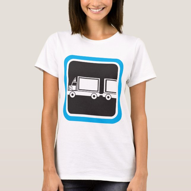 Camiseta Ícone Azul de Caminhão e Reboque (Frente)