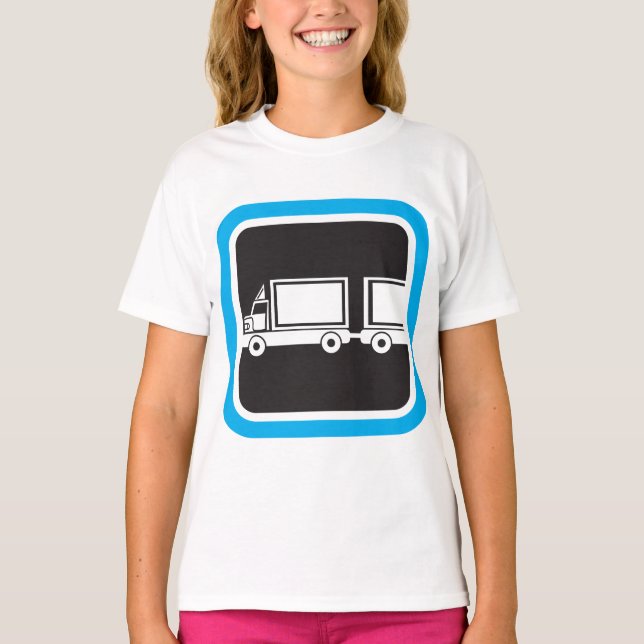 Camiseta Ícone Azul de Caminhão e Reboque (Frente)