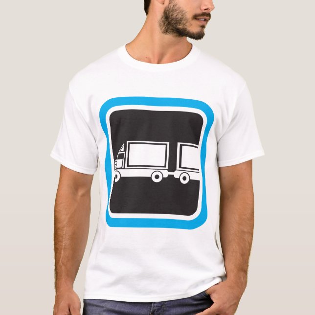 Camiseta Ícone Azul de Caminhão e Reboque (Frente)