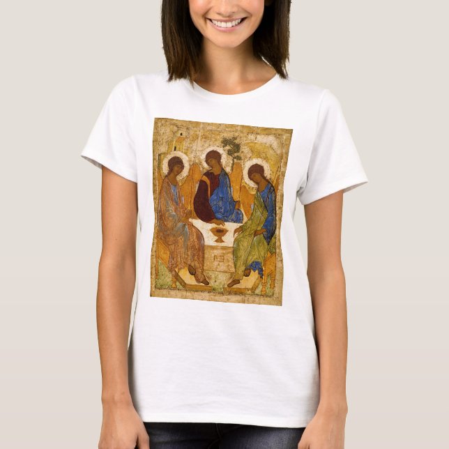 Camiseta Ícone da Santíssima Trindade Rublev Arte religiosa (Frente)
