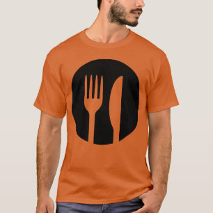 Camiseta Ícone de garota em forma redonda de garfo e faca