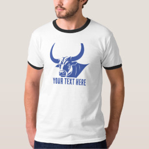 Camiseta ícone de silhueta de cabeça de touro azul