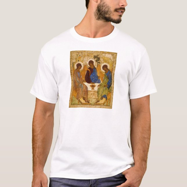 Camiseta Ícone de Trindade Santa Rublev Bizantino Presente  (Frente)