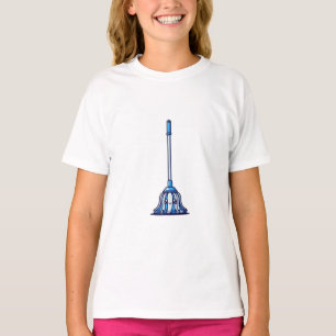 Camiseta Ícone de Vassoura Azul Simples para Crianças