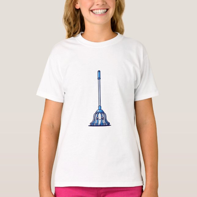 Camiseta Ícone de Vassoura Azul Simples para Crianças (Frente)