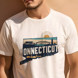 Camiseta Ícone de Viagem Retro Connecticut Icônico Gráfico