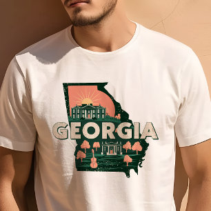 Camiseta Ícone de Viagem Retro da Geórgia Gráfica