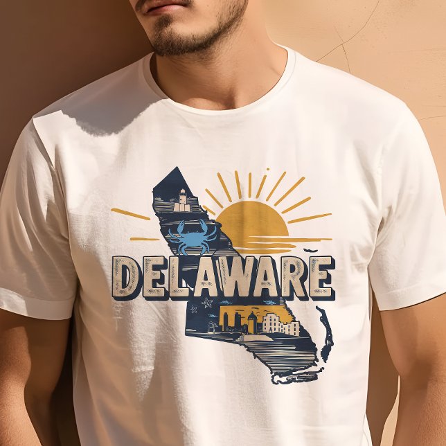 Camiseta Ícone de Viagem Retro Delaware Gráfico (Criador carregado)