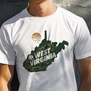 Camiseta Ícone de Viagem Retro Gráfico da Virgínia Ocidenta