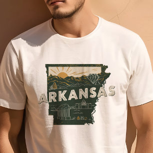 Camiseta Ícone de Viagem Retro Gráfico de Arkansas Icônico