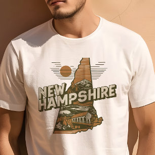 Camiseta Ícone de Viagem Retro Gráfico de New Hampshire