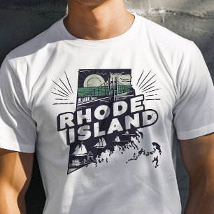 Camiseta Ícone de Viagem Retro Gráfico de Rhode Island