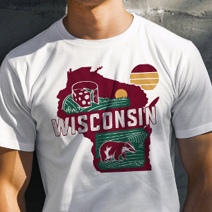 Camiseta Ícone de Viagem Retro Gráfico de Wisconsin