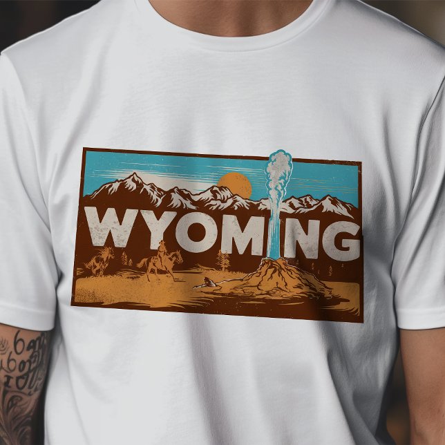 Camiseta Ícone de Viagem Retro Gráfico de Wyoming (Criador carregado)