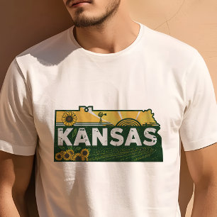Camiseta Ícone de Viagem Retro Gráfico Icônico do Kansas