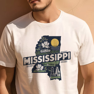 Camiseta Ícone de Viagem Retro Mississippi Gráfico