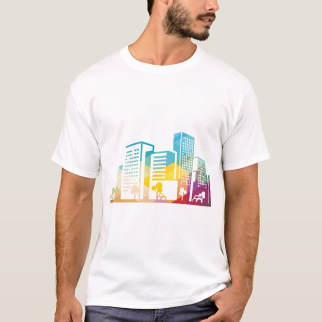 Camiseta ícone do edifício da paisagem urbana da silhueta (Frente)