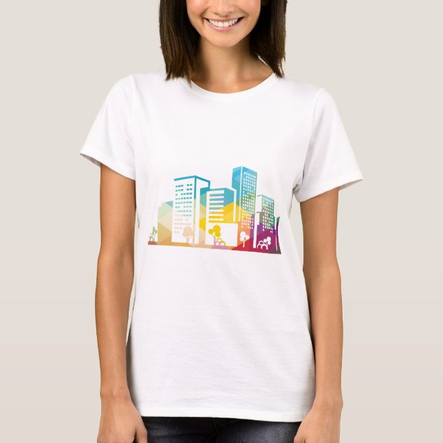 Camiseta ícone do edifício da paisagem urbana da silhueta (Frente)