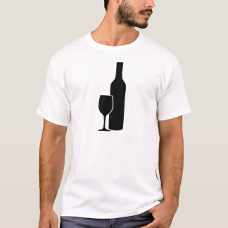 Camiseta ícone do vintner da garrafa e do vidro de vinho