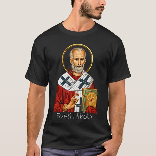 Camiseta ícone ortodoxo sérvio de carta de São Nicolau (Frente)