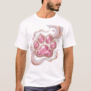 Camiseta Ícone Prata PATA DE ANIMAL COM DIAMANTES ROSA