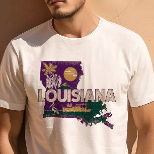 Camiseta Ícone Retro de Viagem Gráfico da Louisiana Icônica