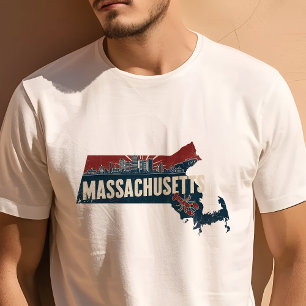 Camiseta Ícone Retro de Viagens Gráfico de Massachusetts Ic