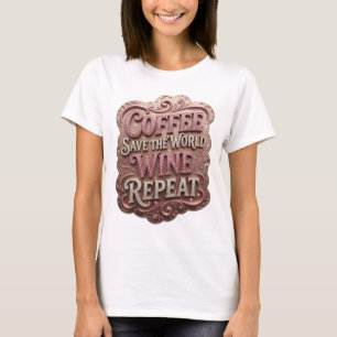 Camiseta Ícone Rosa CAFÉ SALVE O MUNDO VINHO REPITA v2