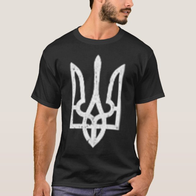 Camiseta Ícone ucraniano Tryzub - Tridente da Ucrânia (Frente)