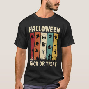 Camiseta Ícones Assustadores do Halloween Retrô Doces ou Tr