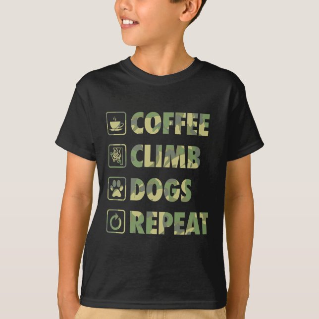 Camiseta Ícones Básicos Simples de Vida Repetir Cães Subir  (Frente)