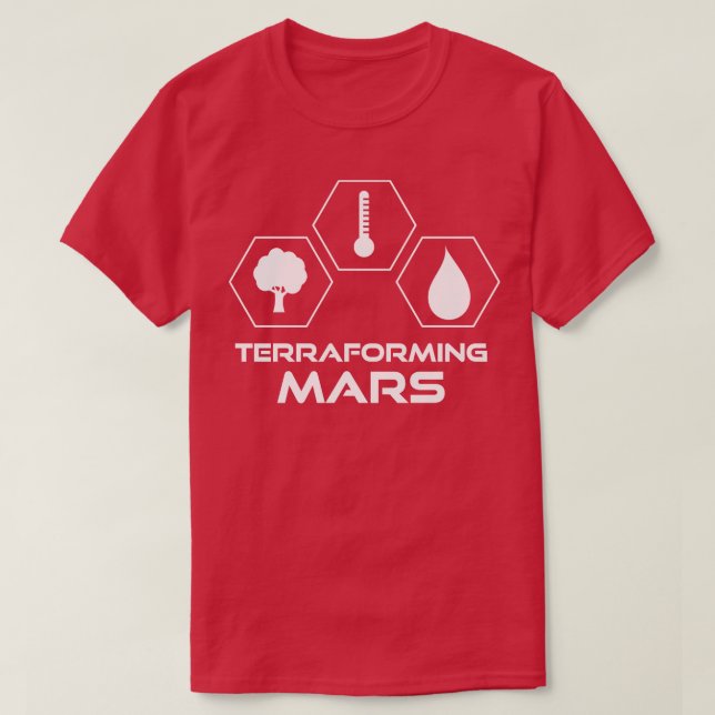 Camiseta Ícones brancos de Marte Terraformantes Empilhados (Frente do Design)