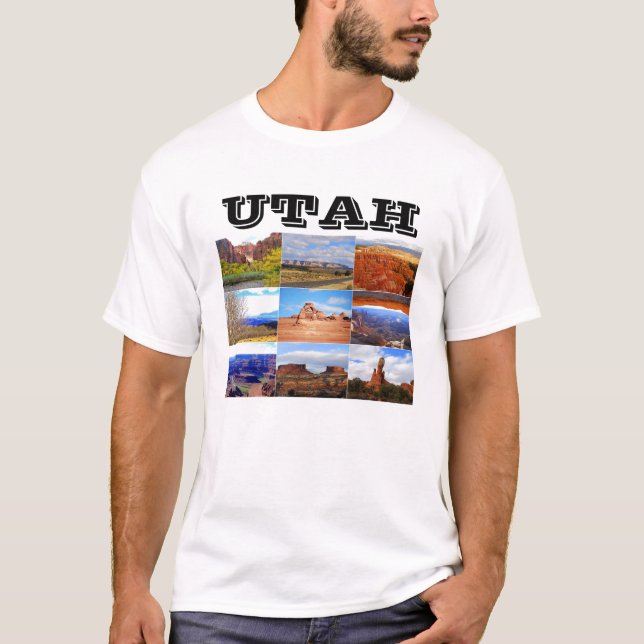 Camiseta Ícones da colagem da paisagem de Utá (Frente)