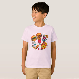 Camiseta Ícones da Comida retrorativa - Burgers, Fries, Mil