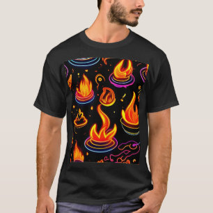Camiseta Ícones de chama brilhantes na Canvas escura
