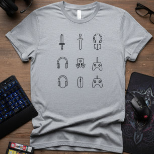 Camiseta Ícones de Equipamento de Gamer