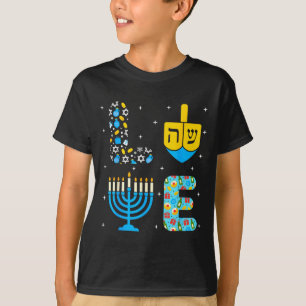 Camiseta Ícones de Menorá de Chanuká Dreidel Amor Hanukkah 