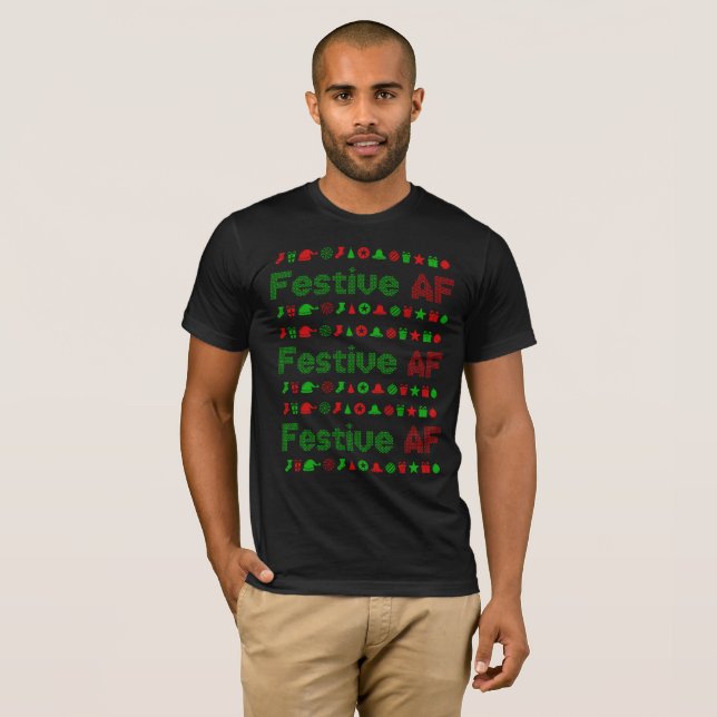Camiseta Ícones de Natal Festivos AF Camisa-T (Frente Completa)