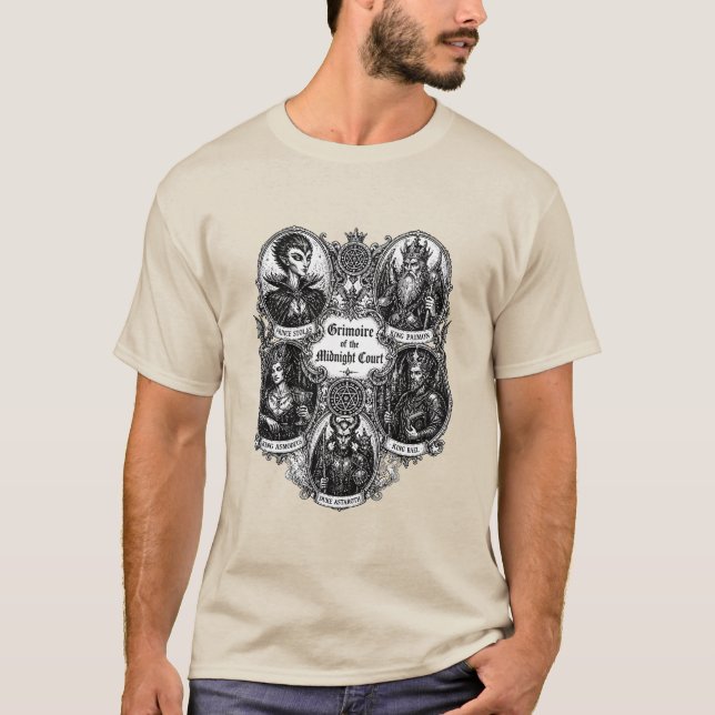 Camiseta Ícones Infernais O Grimório Gótico (Frente)