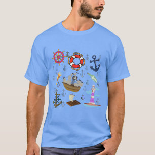 Camiseta Ícones mínimos do oceano - Símbolo estético do mar