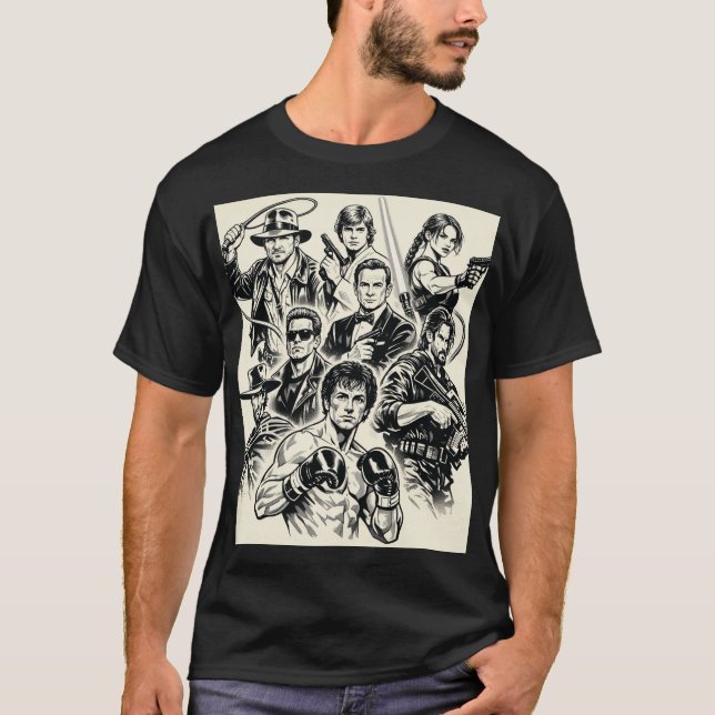 Camiseta "Iconic Movie Heroes T-Shirt Outlines." (Frente)