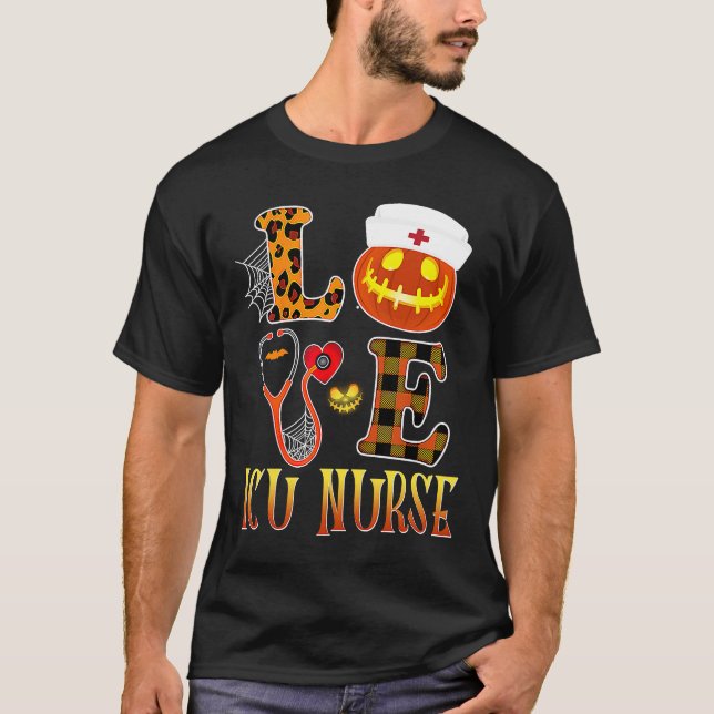 Camiseta ICU Nurse Love Halloween Costume Stethoscope Leopa (Frente)