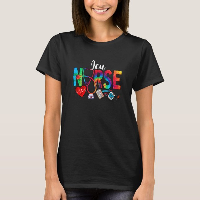 Camiseta ICU Nurse Tie Dye Love Heart Stethoscope RN Nurse  (Frente)