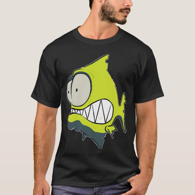 Camiseta id53-7 Piranha Amarela, Peixe, Peixe Fofo, Peixe E (Frente)