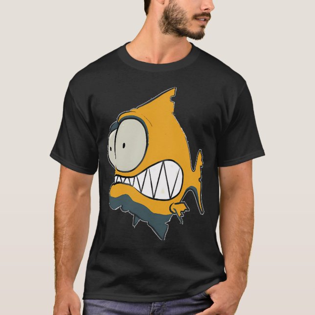 Camiseta id53-8 Piranha Laranja, Peixe, Peixe Fofo, Peixe E (Frente)