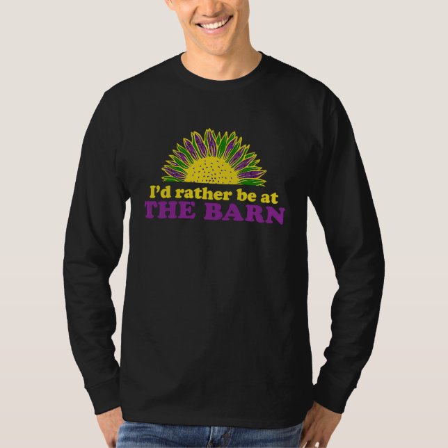 Camiseta I'd Rather Be at The Barn Horse Sunflower Farm Cow (Frente)
