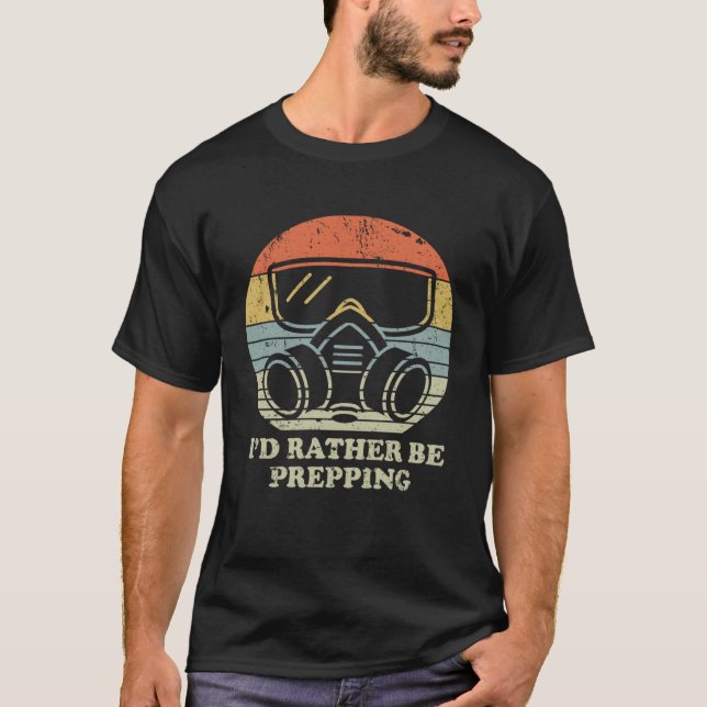 Camiseta Id Rather Be Prepping Gas Mask Retro Sunset (Frente)